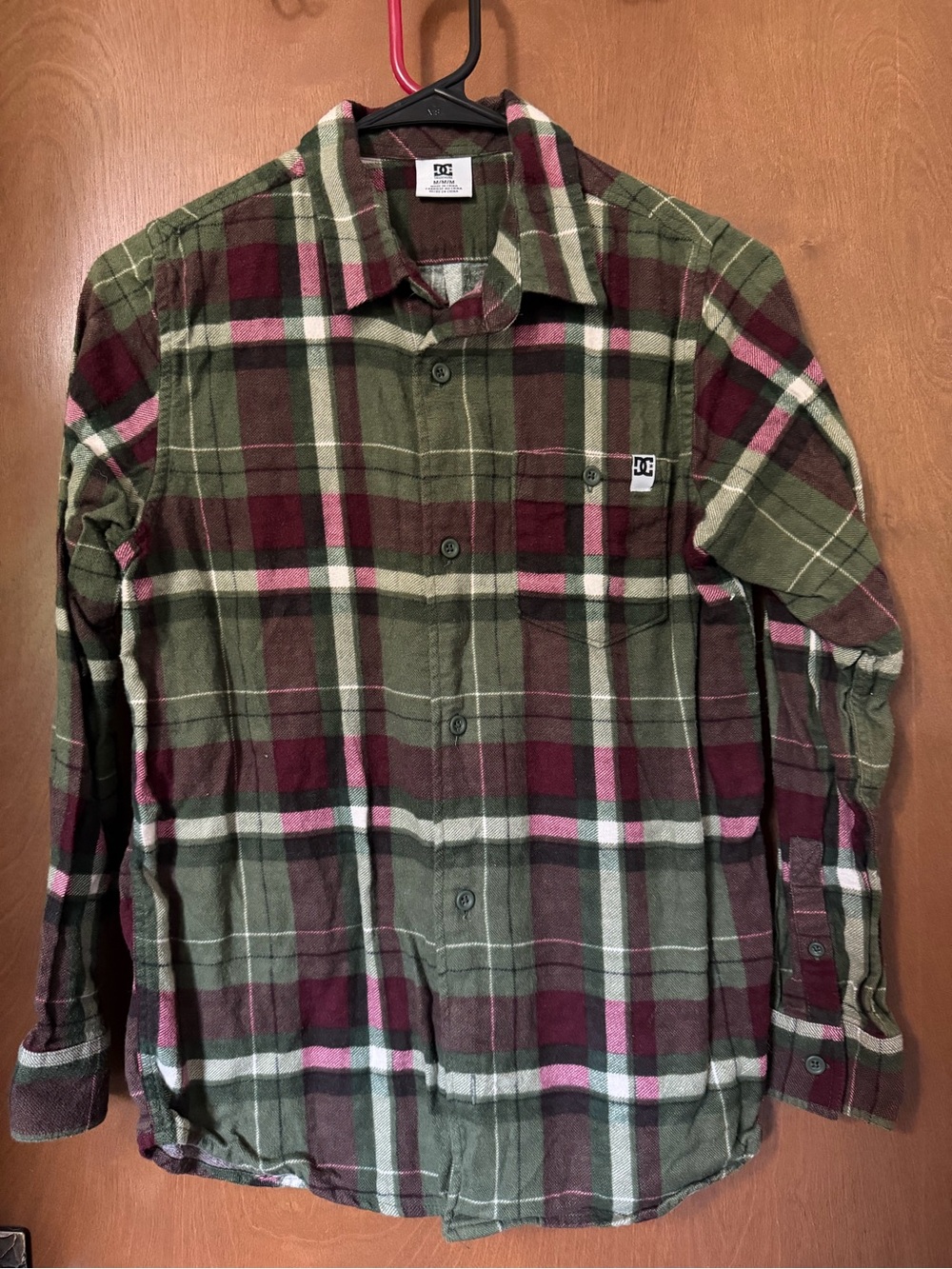DC Plaid Button-Down Shirt in Olive, Burgundy & Pink